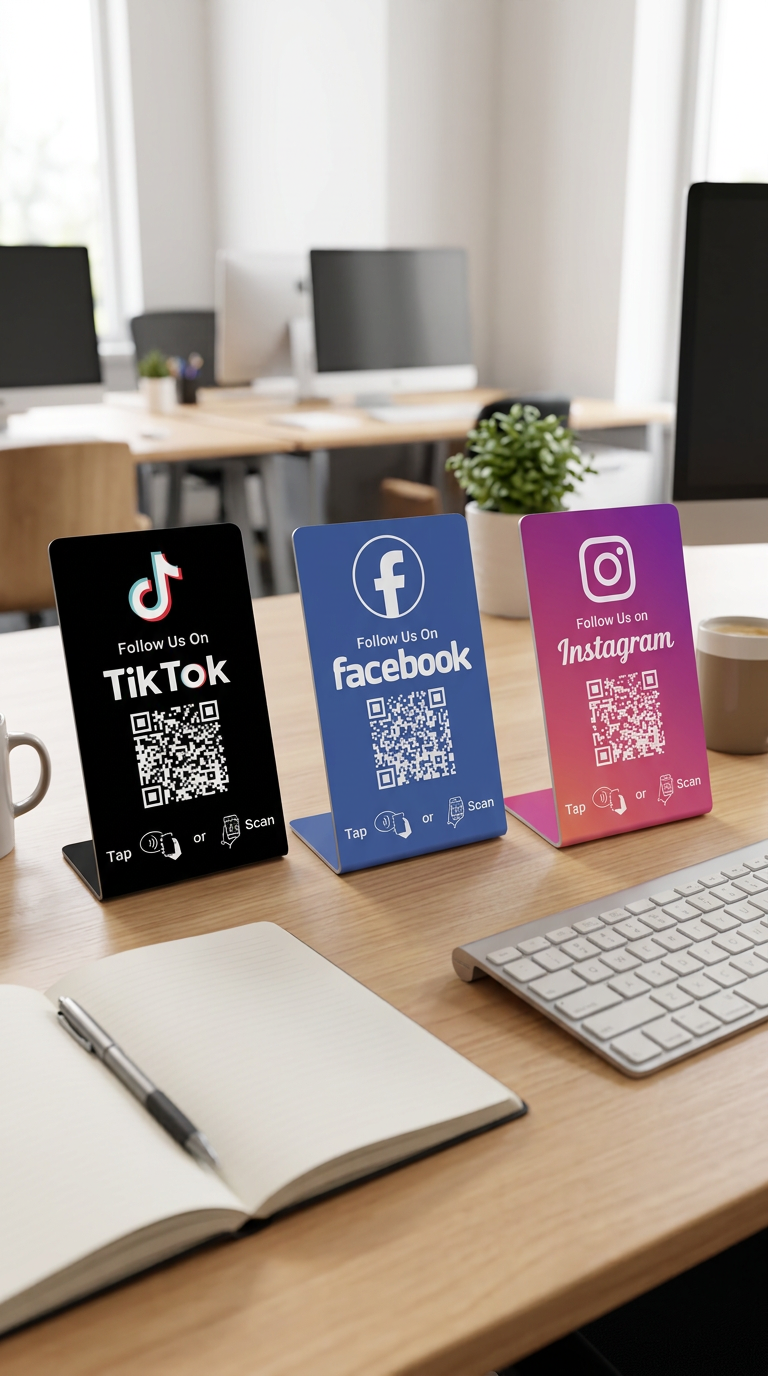 Tarjetas NFC de sobremesa Instagram, Facebook y TikTok juntas